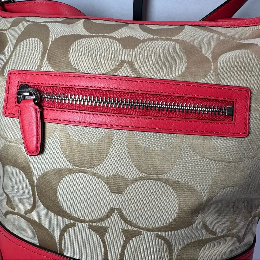 COACH Legacy Signature Hobo Duffel Bag in Khaki and Fuchsia Leather‎ Crossbody